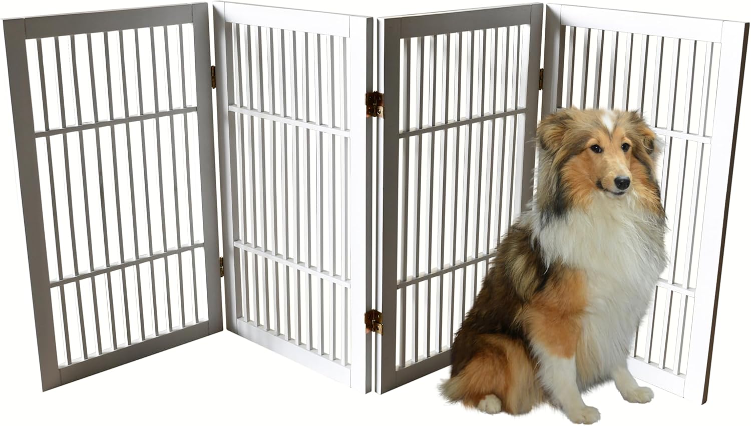 Pet Dog Gate Strong and Durable Freestanding Folding Acacia Hardwood Portable Wooden Fence Indoors or Outdoors by Urnporium (White Pet Gate, 4 Panel 30" Tall)-VerdiqueGarden