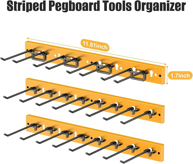 CCCEI 3 Modular Pegboard Strip Storage, Metal Peg Slat Wall Mount for Garage, Basement, Garden, Laundry Room Organization. Flexible Tool Organizer for Rake, Shovels, Crafting. Gifts for Men, Yellow.-VerdiqueGarden