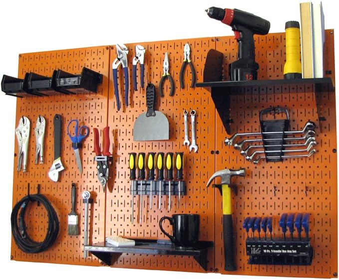 Wall Control 4 ft Metal Pegboard Standard Tool Storage Kit with Orange Toolboard and Black Accessories-VerdiqueGarden
