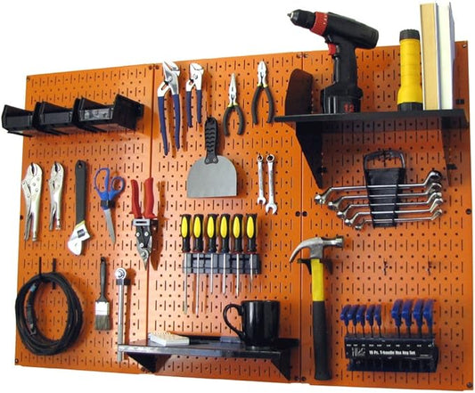 Wall Control 4 ft Metal Pegboard Standard Tool Storage Kit with Orange Toolboard and Black Accessories-VerdiqueGarden