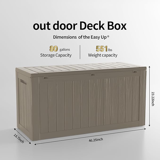 80 Gallon Lockable Resin Deck Box, Waterproof & UV-Resistant Outdoor Storage Box for Outdoor Cushion Storage, Garden Tools & Pool Accessories Storage, Gray-VerdiqueGarden