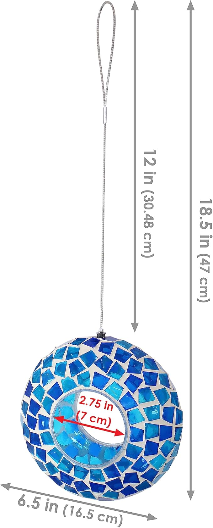 Sunnydaze 6-Inch Glass Mosaic Hanging Bird Feeder for Outdoors - Fly-Through Wild Bird Feeder - Blue Mosaic-VerdiqueGarden