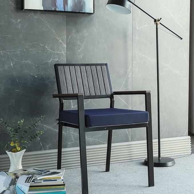 Patio Chair Cushions Set of 2 Non Slip Bottom Chair Pad with Ties Waterproof Square Outdoor Seat Cushion Replacement for Garden Swing Furniture 20x20 Inch, Navy Blue-VerdiqueGarden