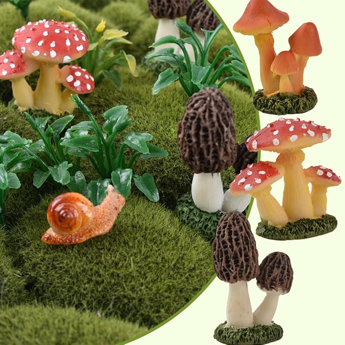 Resin Miniature Mushroom, Miniature Mushroom and Snail Figurine Fairy Mushroom Figurines Fairy Garden Accessories Mushroom Decor Micro Moss Landscape Statues Craft-VerdiqueGarden
