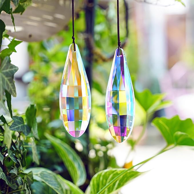 HDCRYSTALGIFTS Pack 2,120mm Colorful Crystal Suncatchers Prisms Hanging Ornaments for Window Rainbow Maker Crystal Prisms Pendant Home Garden Decoration-VerdiqueGarden