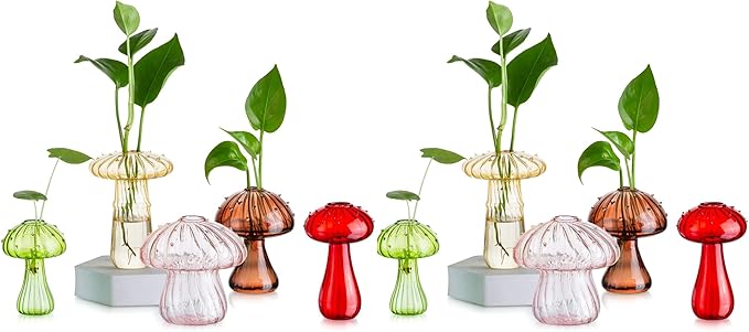 Glasseam Mushroom Planter Propagation Vase, Set of 10 Glass Terrariums for Plants, Cute Hydroponic Small Planter, Colored Propagate Station, Decorative Bud Vases for Flowers, Unique Gifts for Women-VerdiqueGarden