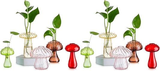 Glasseam Mushroom Planter Propagation Vase, Set of 10 Glass Terrariums for Plants, Cute Hydroponic Small Planter, Colored Propagate Station, Decorative Bud Vases for Flowers, Unique Gifts for Women-VerdiqueGarden