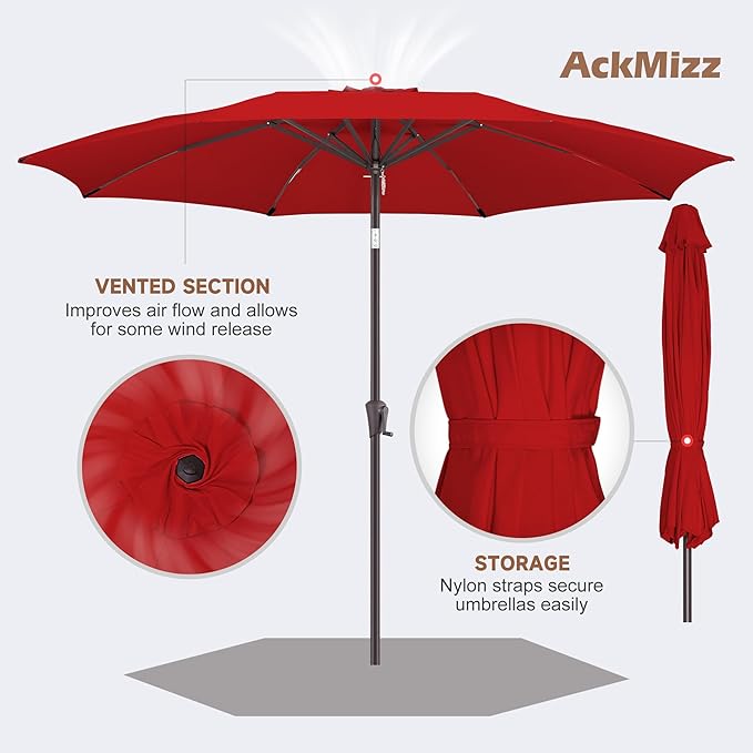 10ft Outdoor Patio Umbrella - Table Umbrella Waterprool UV Protection, Sombrillas de Patio with Push Button Tilt&Crank, Sun Umbrella for Pool, Porch, Garden, Deck, Backyard(Red)-VerdiqueGarden