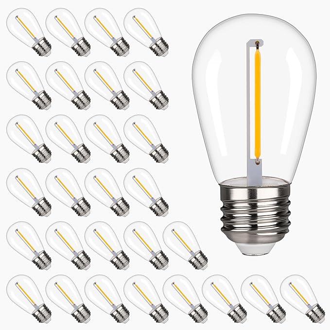 S14 Replacement LED Light Bulbs, Shatterproof & Waterproof 1W S14 LED Bulbs, E26 Base Patio Edison LED Light Bulbs for Outdoor String Lights , Warm White 2200K Plastic 70ML Non-Dimmable 30 Pack-VerdiqueGarden