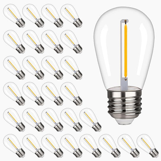 S14 Replacement LED Light Bulbs, Shatterproof & Waterproof 1W S14 LED Bulbs, E26 Base Patio Edison LED Light Bulbs for Outdoor String Lights , Warm White 2200K Plastic 70ML Non-Dimmable 30 Pack-VerdiqueGarden