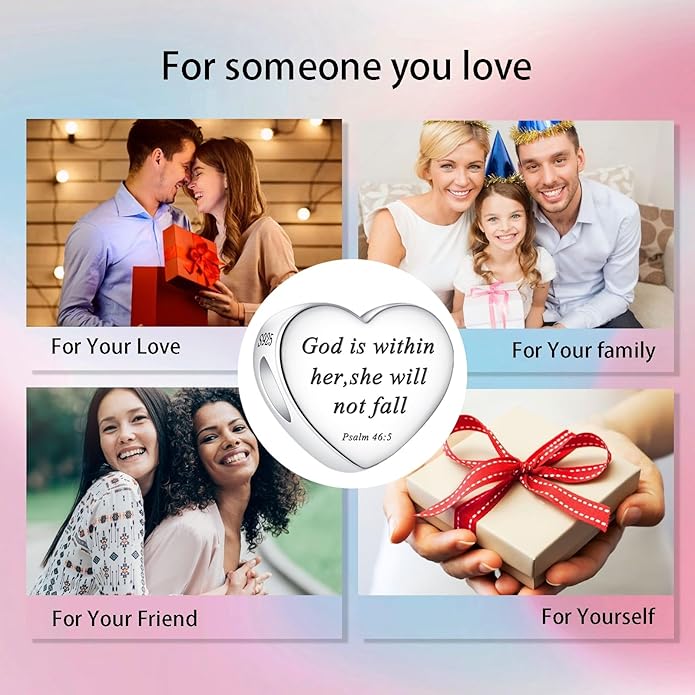 Bible Family Mom Wife Love Heart Dangle Charm 925 Sterling Silver Charms fits Bracelets and Necklace Pendant Bead Charms Jewelry Present for Women Family Friends