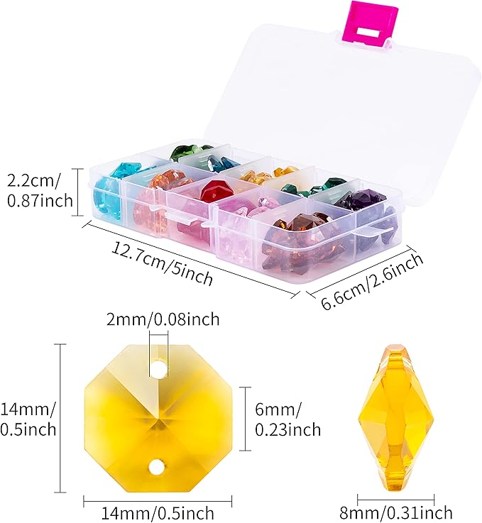 100 Pcs Glass Octagon Crystal Beads 14mm Colorful Crystal Chandelier Parts Replacement Beads DIY Lamp Hanging Pendant Suncatcher Beads-VerdiqueGarden