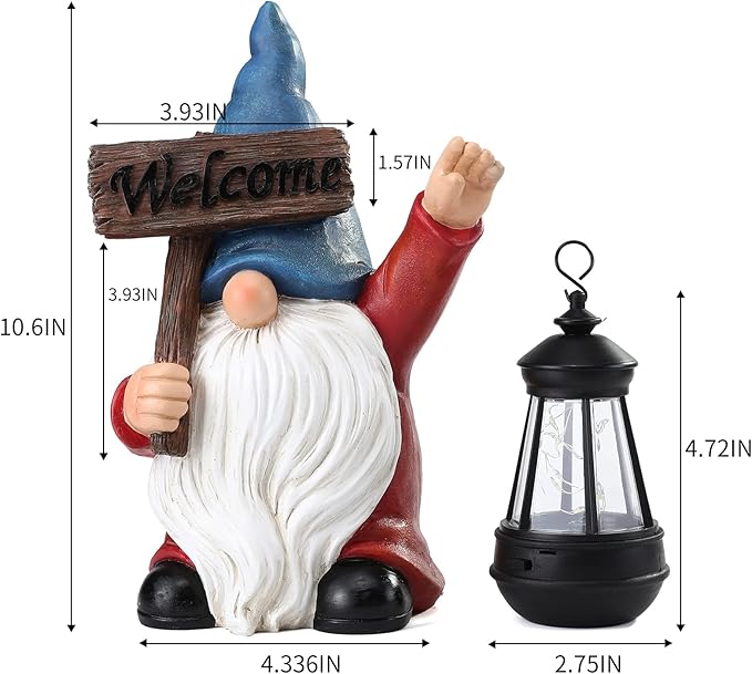 Garden Gnome Outdoor Decoration Solar Gnomes Statue with Lantern LED Lights,Terrace Courtyard Lawn Patio Porch Decoration Christmas Housewarming Gift for Woman Mom, Gnome Blue-VerdiqueGarden
