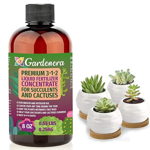 Premium Liquid Succulent Plant Fertilizer - 3-1-2 Concentrate for Indoor Plants and Flowers by Gardenera | Organic Plant Food for Succulents - 8oz-VerdiqueGarden