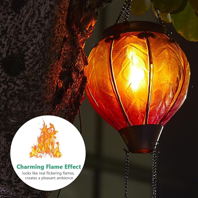 Hot Air Balloon Solar Lantern with Flickering Flame Hanging Solar Lights Outdoor Waterproof Lanterns for Garden Patio Yard Party Decoration-VerdiqueGarden