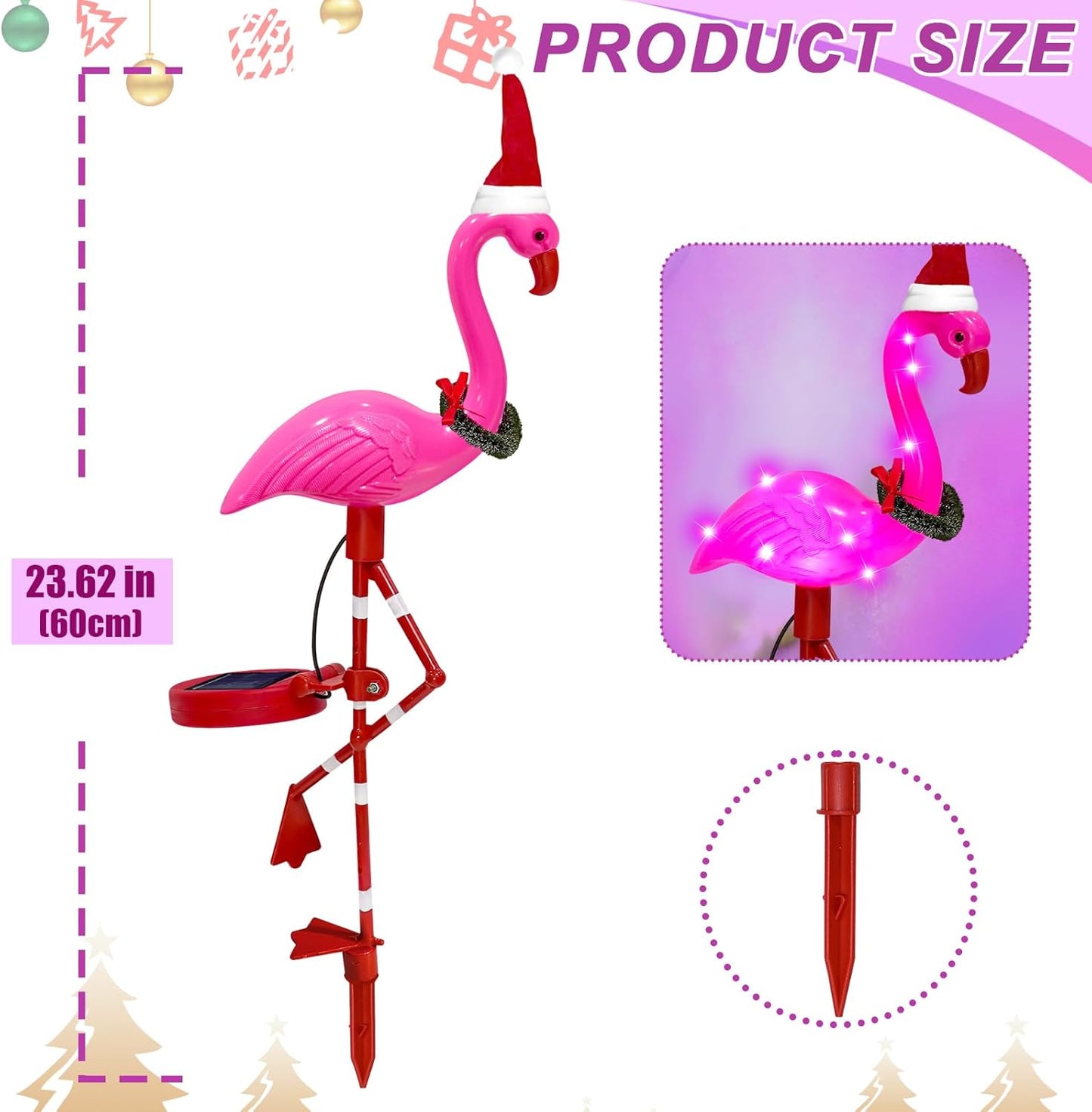 Solar Garden Lights Christmas Decorations Outdoor Waterproof,2 Packs Solar Flamingo Light,Birthday Xmas Gifts for Women Mom,Pink Flamingo Garden Statue,Decorative Lights for Yard Art Patio Porch Lawn-VerdiqueGarden