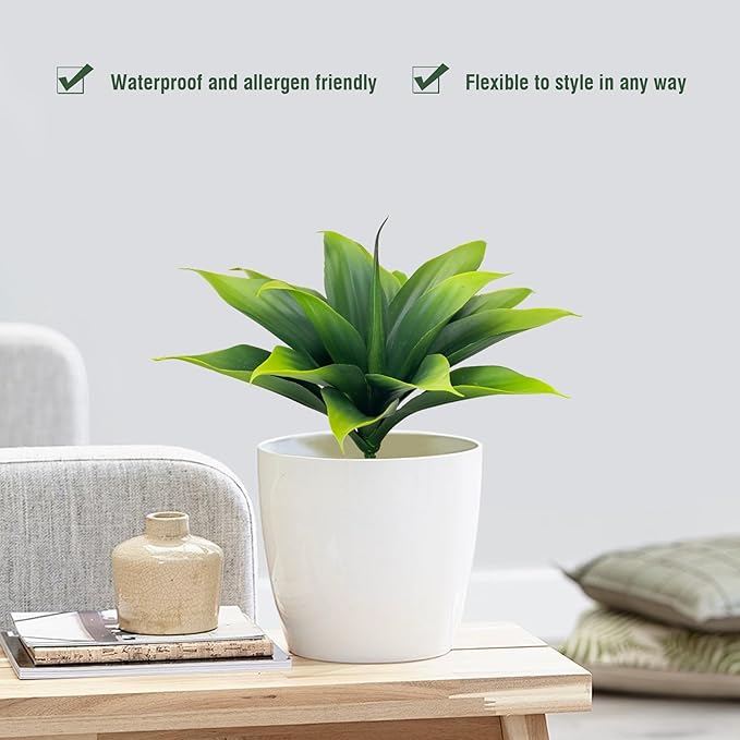 Fake Plants Artificial Agave Plants,Large UV Resistant Fake Agave Planters for Indoor and Outdoor Decorating Tropical Plant Succulents Greenery Indoor Decor((2Pack Light Green) 13.8"-VerdiqueGarden