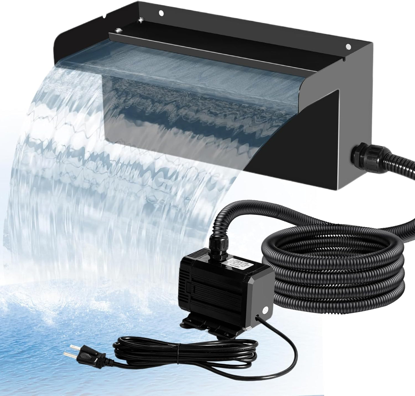 Upgraded Outdoor Pond Waterfall Kit with 50W Pump - 825 GPH Water Flow, 12.2 Inch Adjustable Waterfall Spillway & Extra Long Hose for Garden Ponds, Backyard Water Features-VerdiqueGarden