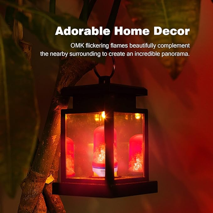 OMK Flame Light Bulb Christmas Decor (4 Pack) Red Color Led Flickering Fire Simulated Lamps 3W Energy Efficient Fire Lights for Indoor Outdoor Holiday Decoration Gifts-VerdiqueGarden