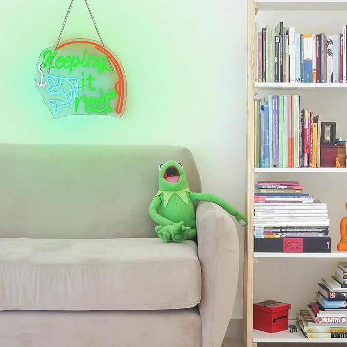 Keeping It Reel Neon Sign Fishing Themed LED Wall Decor for Man Caves, Tackle Shops & Lake Houses, USB-Powered Adjustable Brightness, Angler-Themed Decoration-VerdiqueGarden