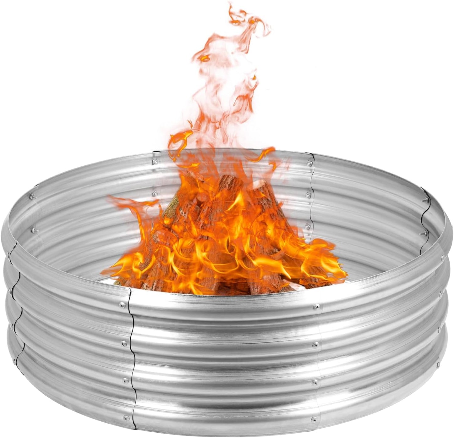 OUSHENG Galvanized Fire Pit Ring for Outside Wood Burning, Metal Firepit Liner for Above Ground Outdoor Camping Beach Backyard Park-VerdiqueGarden