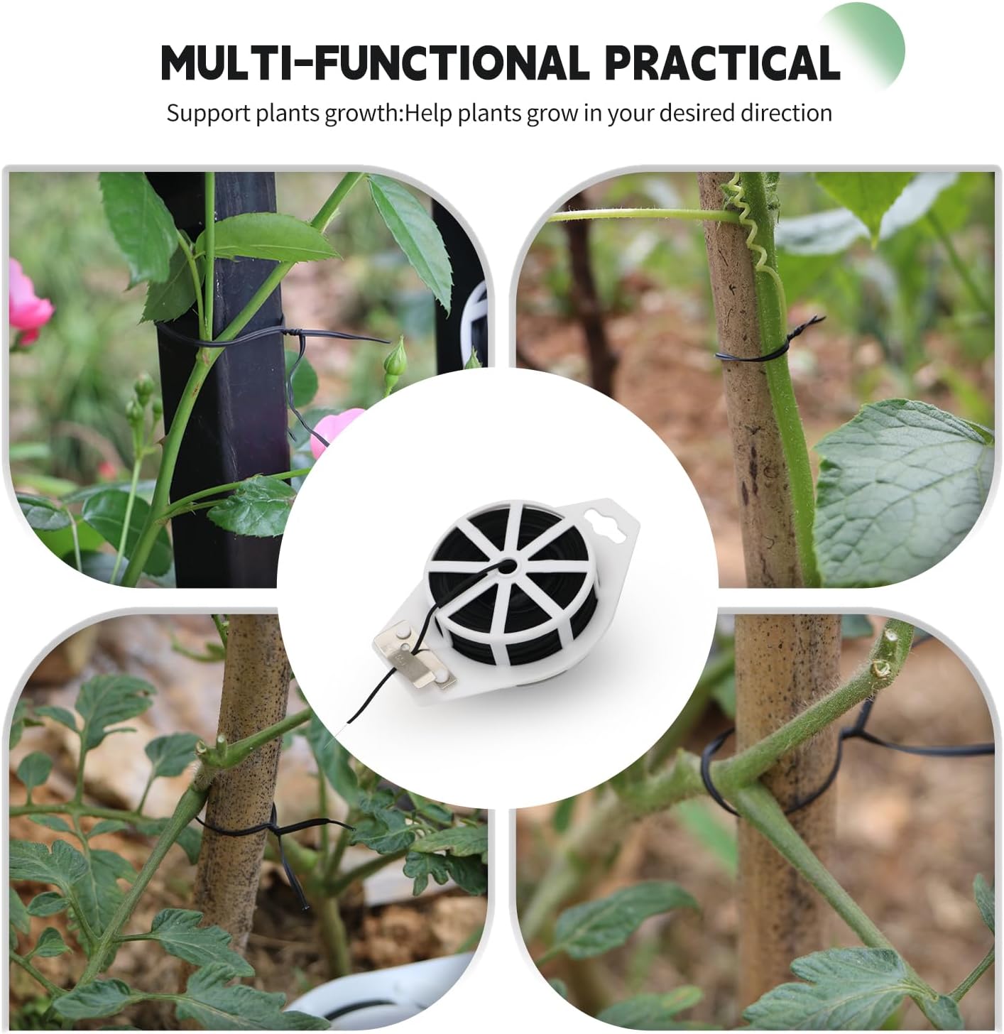 (2 Reels) Garden Wire, Twist Ties Heavy Duty with Cutter 328 Ft Multi-Function Black Coated Tape to Support Plant Tie Up Bags for Home Office Black(328 Feet / 100 m)-VerdiqueGarden