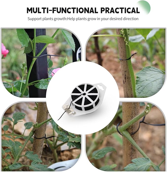 (2 Reels) Garden Wire, Twist Ties Heavy Duty with Cutter 328 Ft Multi-Function Black Coated Tape to Support Plant Tie Up Bags for Home Office Black(328 Feet / 100 m)