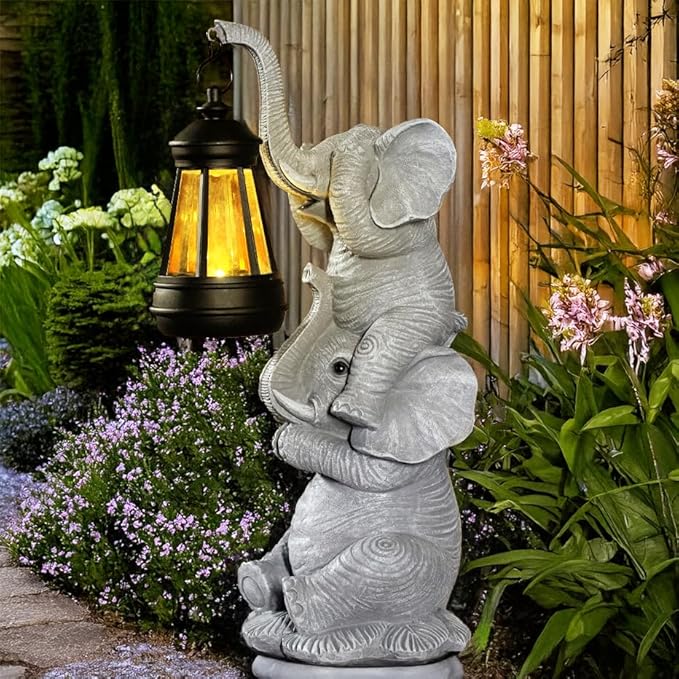 Solar Elephant Garden Statue with LED Lights - Waterproof Outdoor Decor for Patio, Yard, Balcony - Unique Elephant Gifts for Women, Mom, Grandma - Birthday, Mother’s Day, Housewarming Gift-VerdiqueGarden