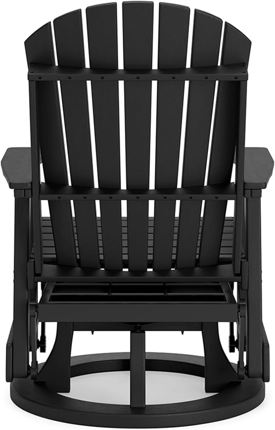 Signature Design by Ashley Hyland Wave Modern Weather Resistant HDPE Outdoor Swivel Glider Chair, Black-VerdiqueGarden