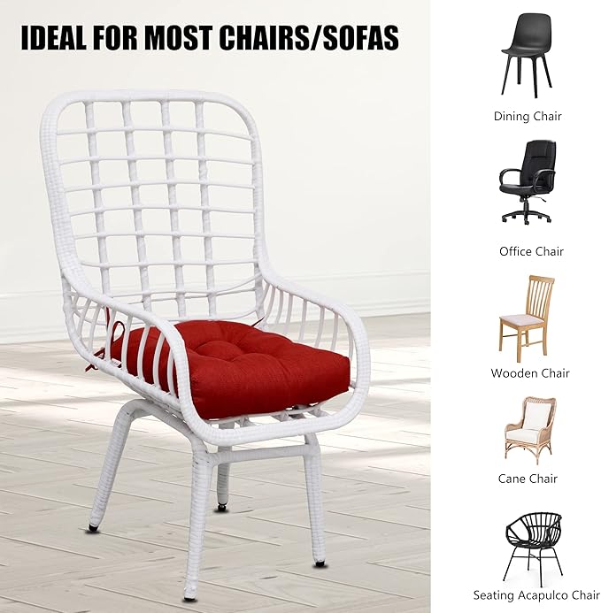 RACE LEAF Patio Chair Cushions 17x17 4 Pack, Thickened Outdoor Seat Cushions Water Resistant Stain Resistant Non-Slip Ties (Red)-VerdiqueGarden