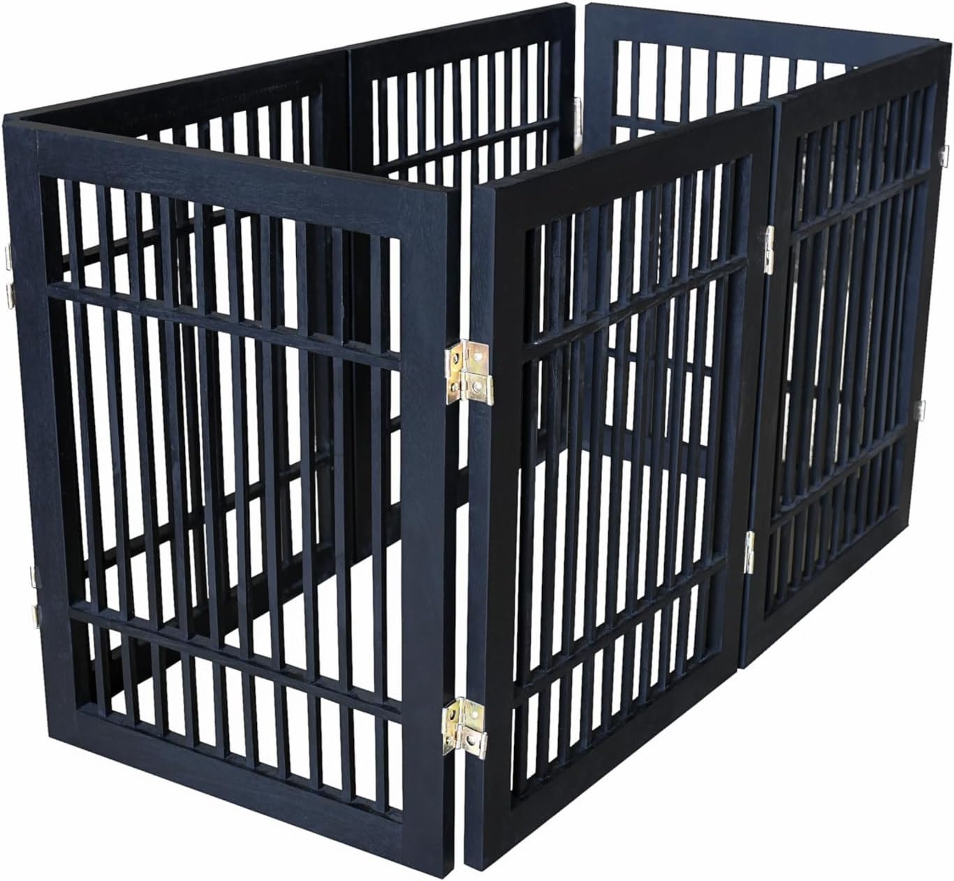 Pet Dog Gate Strong and Durable Freestanding Folding Acacia Hardwood Portable Wooden Fence Indoors or Outdoors by Urnporium (Black Pet Gate, 6 Panel 24" Tall)-VerdiqueGarden