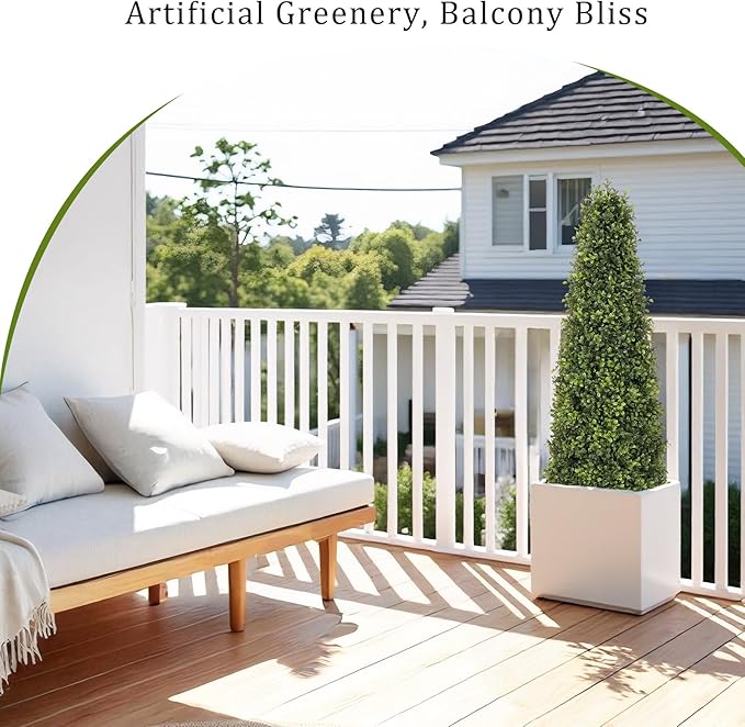 4ft Artificial Boxwood Topiary Trees (Set of 2) - UV Resistant Faux Plants Outdoor, Realistic 48in Fake Potted Bushes and Shrubs for Front Porch, Planter, Patio - Low Maintenance & Evergreen-VerdiqueGarden