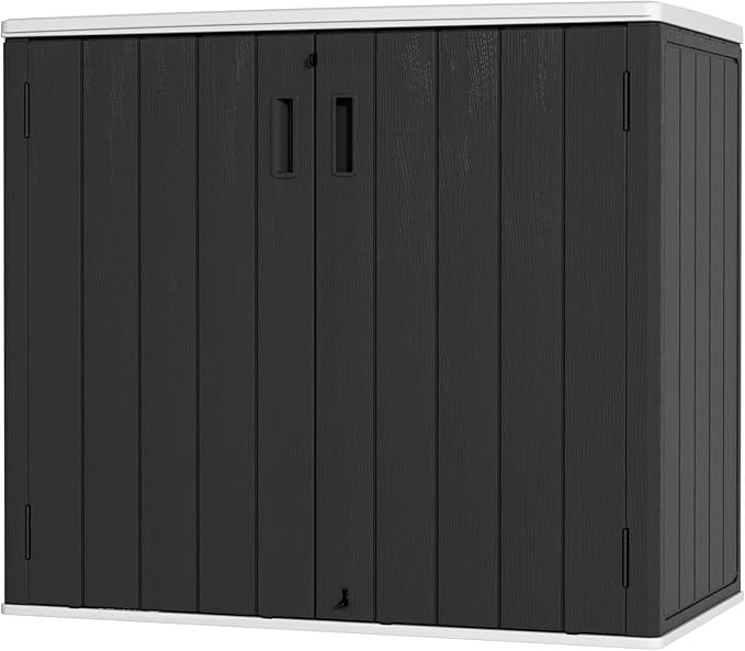 Large Outdoor Storage Box,Resin Sheds&Outdoor Storage Waterproof/Lockable,Outdoor Storage Cabinets for Balcony,Garage,Backyard (37Cu.ft-Black White)-VerdiqueGarden