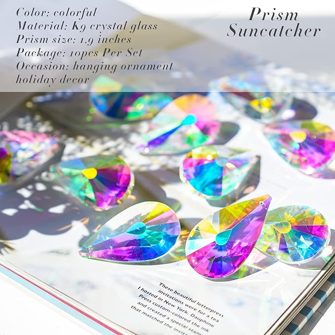 10 Pack Colorful Crystal Prisms Suncatcher,Sun Shine Catcher Rainbow Pendants,Crystals Prisms for Windows,Glass Hanging Decor for Home Garden Wedding DIY Ornament-VerdiqueGarden