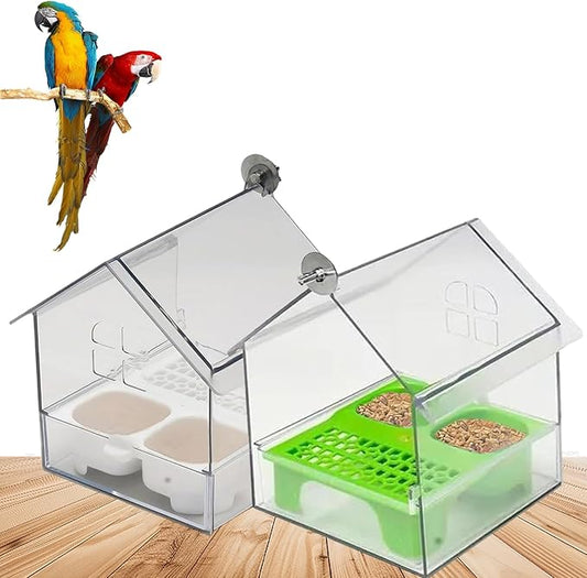 2026 New Pull-Out External Parrot Feeder, Bird Bath for Cage, 7*6*5.5in Bird Feeder House, Transparent Parakeet Cage Accessories, Easy To Fill, Clean, Long-Lasting, for Finch and Hummingbird (MIX)-VerdiqueGarden