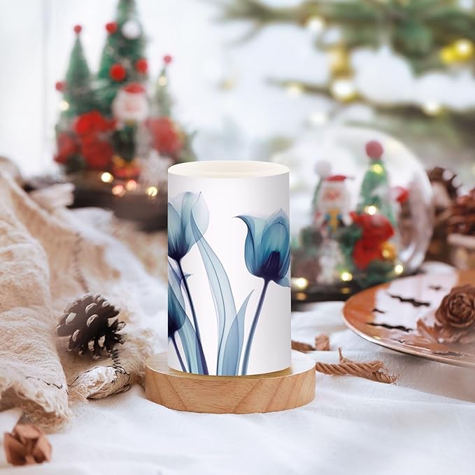 Flickering Flameless Candles, Blue Tulip Flower LED Candles with Remote Timer, Set of 2 Battery Operated Candle for Valentine Wedding Birthday-VerdiqueGarden