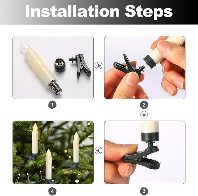 LED Christmas Candles, Flickering Clip on Candles for Christmas Tree, Battery Operated with Remote Timer, Warm White Light, Flameless Taper Candles for Home Christmas Decor, Set of 30-VerdiqueGarden