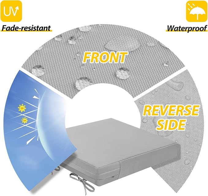 AAAAAcessories Outdoor Seat Cushions for Chairs, Waterproof, Fade-Resistant Patio Furniture Replacement Cushions, 20" x 20" x 3", Set of 2, Gray-VerdiqueGarden