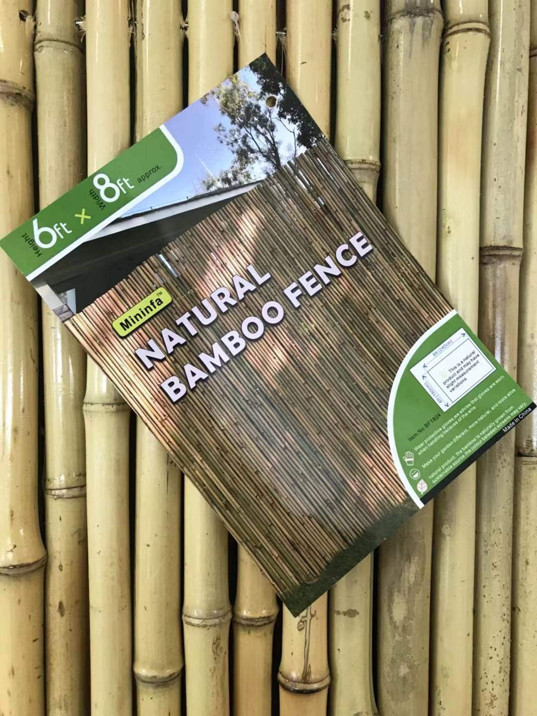 Mininfa Natural Rolled Bamboo Fence, Eco-Friendly Bamboo Fencing, 0.7 in D x 6 feet High x 8 feet Long, bambou Screen for Garden, Privacy-VerdiqueGarden