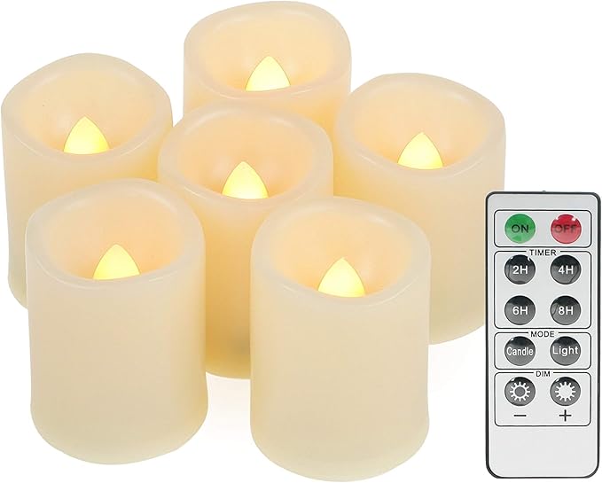 6 PCS Led Flickering Flameless Votive Tea Lights Candles with Remote Control Battery Operated/Electric Outdoor Tealights Timer Candle for Christmas,Xmas Decorations (Batteries Included) 200Hours-VerdiqueGarden