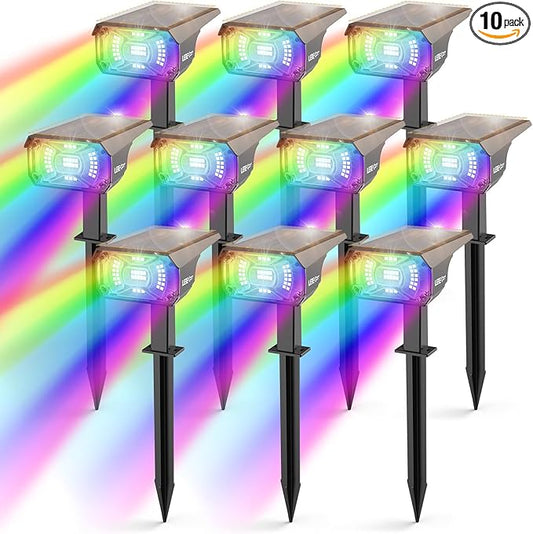Solar Spot Lights Outdoor Color Changing, IP65 Garden Lights Solar Powered Waterproof with 9 Light Modes, Colored Landscape Lighting Auto On/Off, for Garden Pool Area Pond Yard, 10 Pack-VerdiqueGarden
