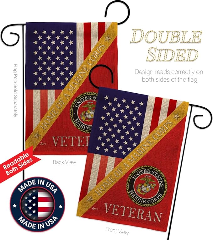 Home of Marine Corps Burlap Garden Flag - Set with Stand Armed Forces USMC Semper Fi United State American Military Veteran Retire Official House Banner Cemetery Yard Rememberance Veterans Day Gifts-VerdiqueGarden