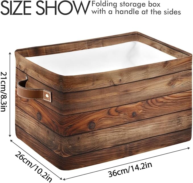 Wood Print Rectangular Retro Vintage Storage Basket Organizer Bin Shelf Baskets For Clothes Gifts For Home Office Dorm-VerdiqueGarden