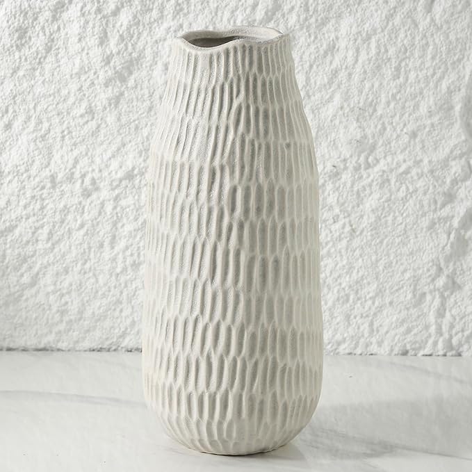 12.6 Inch Grey Modern Handmade Ceramic Vase, Rustic Farmhouse Decorative Flower Vases for Home Decor,Pampas Grass Bouquet, Living Room,Kitchen,Office,Bedroom,Centerpiece Table-VerdiqueGarden