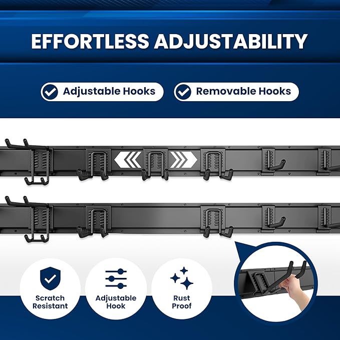 48'' All-Metal Garage Tool Organizer Wall Mount – Heavy-Duty Tool Rack Holds 450 lbs, Adjustable Hooks for Garage, Yard, and Garden Equipment-VerdiqueGarden