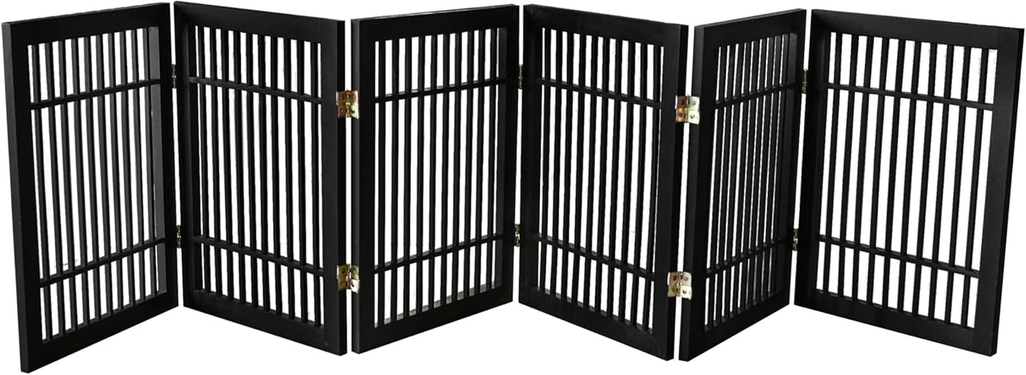 Pet Dog Gate Strong and Durable Freestanding Folding Acacia Hardwood Portable Wooden Fence Indoors or Outdoors by Urnporium (Black Pet Gate, 6 Panel 24" Tall)-VerdiqueGarden