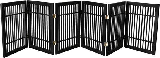 Pet Dog Gate Strong and Durable Freestanding Folding Acacia Hardwood Portable Wooden Fence Indoors or Outdoors by Urnporium (Black Pet Gate, 6 Panel 24" Tall)-VerdiqueGarden