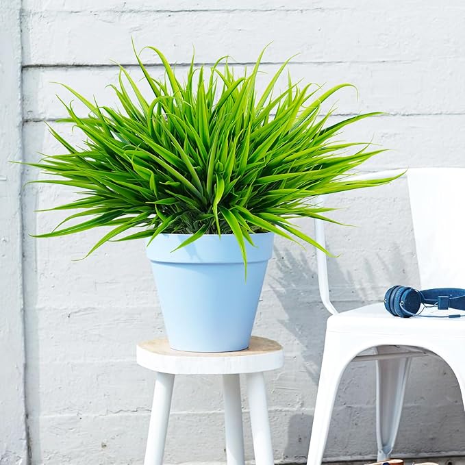 Uieke 12 Bundles Artificial Outdoor Plants UV Resistant Fake Grass Plants Faux Plastic Plants Greenery Shrubs for Home Garden Pathway Window Box Front Porch Spring Summer Decor, Green-VerdiqueGarden