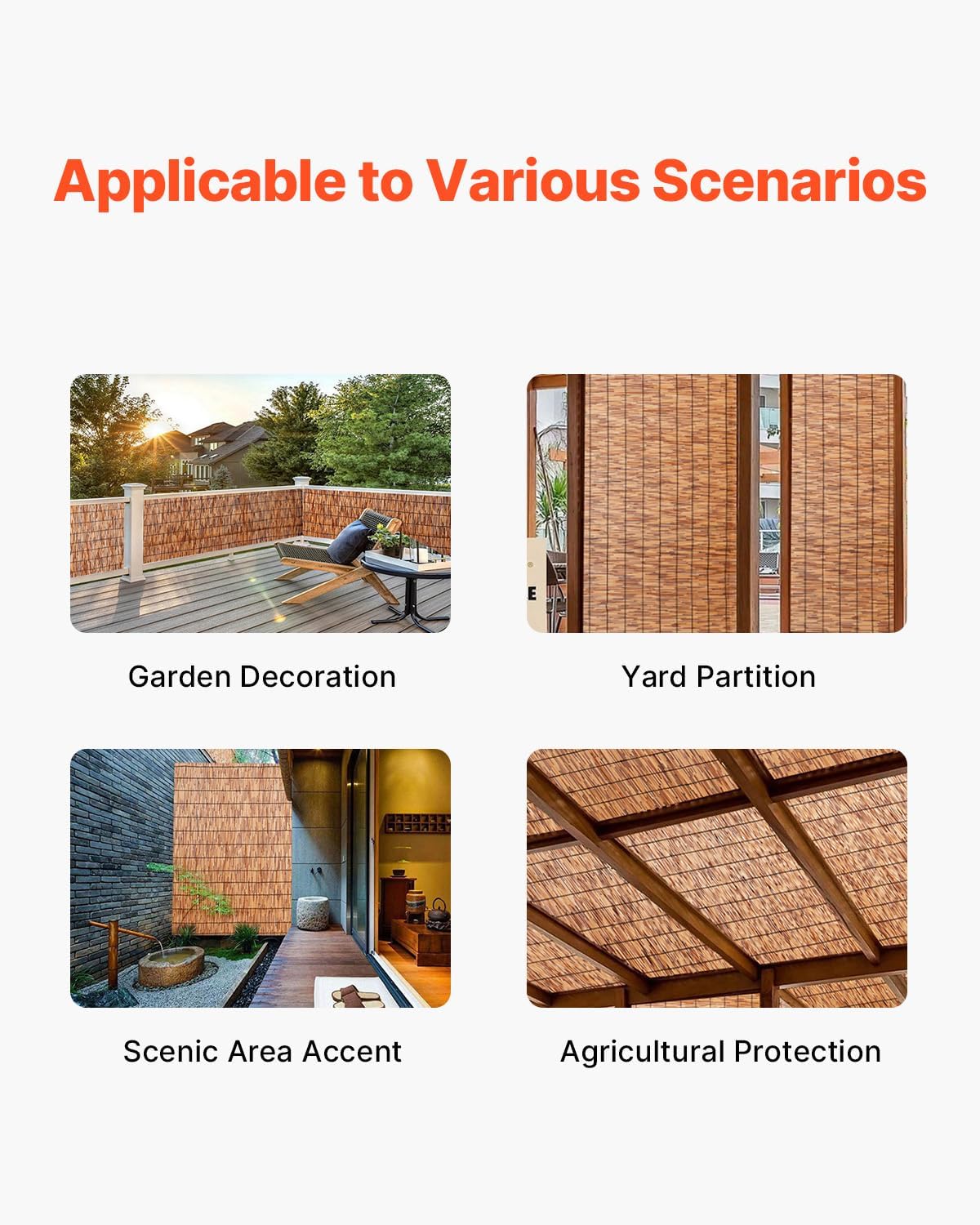 VEVOR Natural Reed Fencing,5.5ft x 16.4 ft, Decorative Bamboo Privacy Screen,Reed Fence Roll Patio Decorative Fences Reed Screen Curtain for Garden Backyard Patio Balconies,Brown-VerdiqueGarden