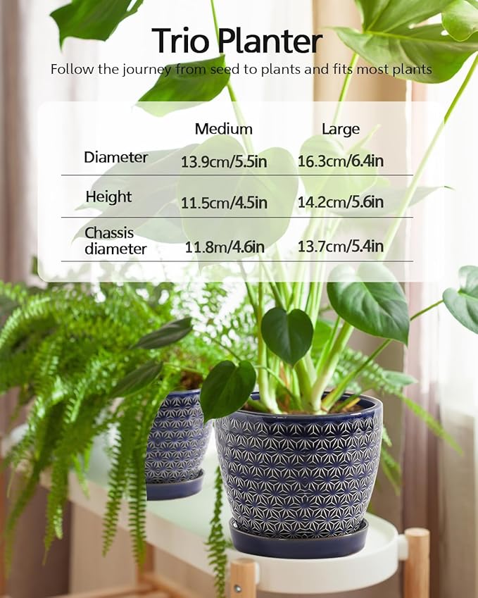 Plant Pots, Flower Pots, Planters for Indoor Plants(6.5+5.5inch), Flower Pots for Indoor Plants with Drainage Hole and Saucer, Ceramic Pots for Plants with Hole Mesh Pad,Reactive Glaze Blue-VerdiqueGarden